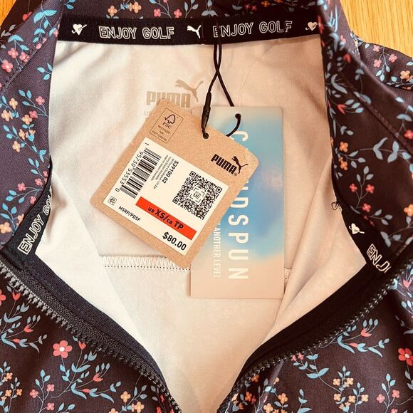 Puma Golf Ladies Micro Floral Cloudspun 1/4 Zip Pullover - Navy Sm - Picture 10 of 11